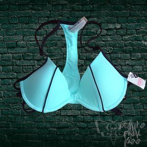 Victorias Secret PINK pushup underwire caged strappy bikini top swimsuit XS aqua